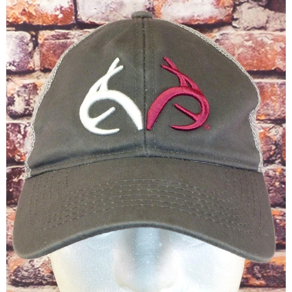 Realtree‎ Outfitters Mesh Back Antlers Logo Hat Gray/Red Adjustable